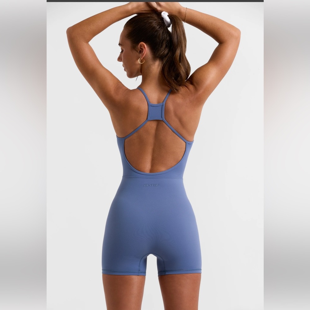 BO+TEE Scoop Neckline Open Back Unitard in Slate Blue - Picture 9 of 10
